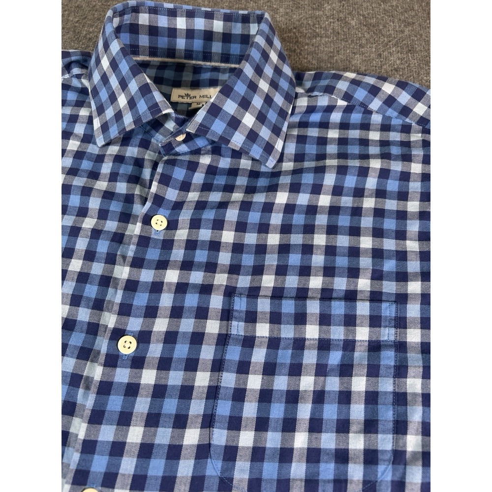 Peter Millar Shirt Medium Blue Plaid Long Sleeve Button Up Cotton‎ - Picture 2 of 7